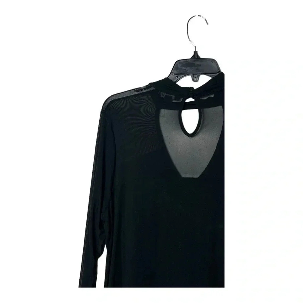0387W. LANE BRYANT SHEER LONG SLEEVE TOP SIZE 14/16 BLACK IN COLOR KEYHOLE FRONT - Picture 8 of 9